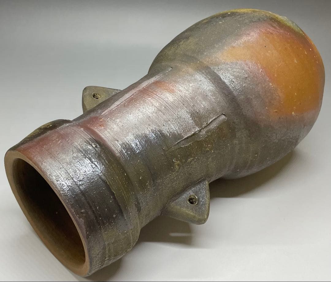 neko008　山本雄一　備前花入　共箱(四方桟盛蓋) 共布　yy49