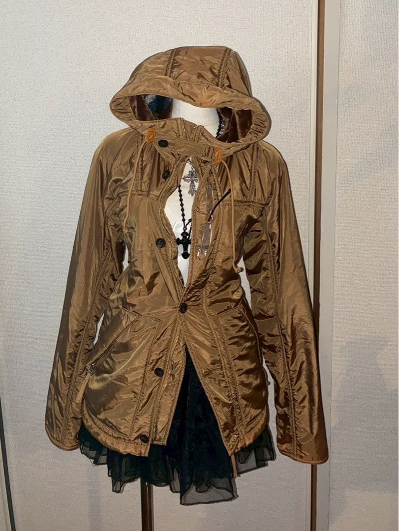 レアカラー　y2k平成ギャル00s光沢ボアシャーリングパーカー　ゴシック