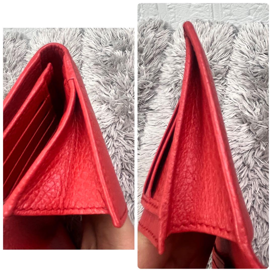 美品✨GUCCI ロゴプレート　シボレザー　長財布　　レッド　シルバー Wホック