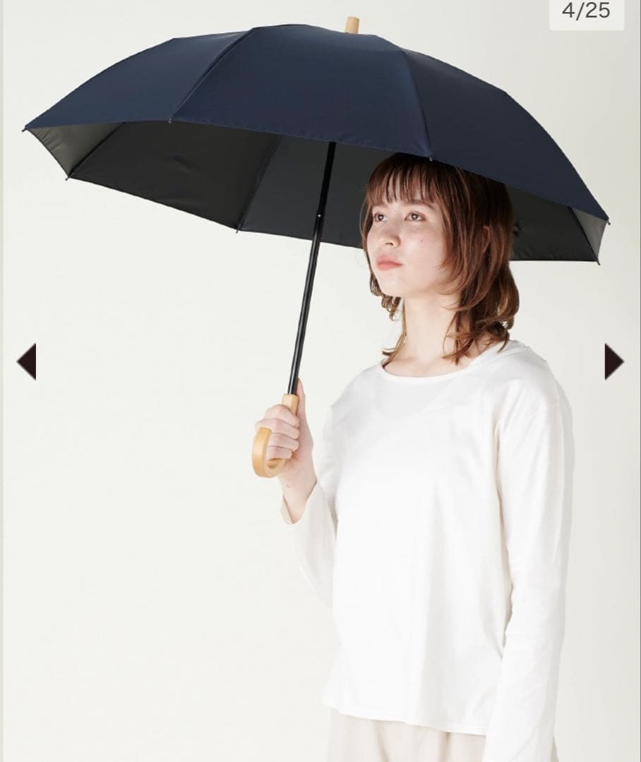 サンバリア100 ネイビー無地　２段折り　木ストレート手元