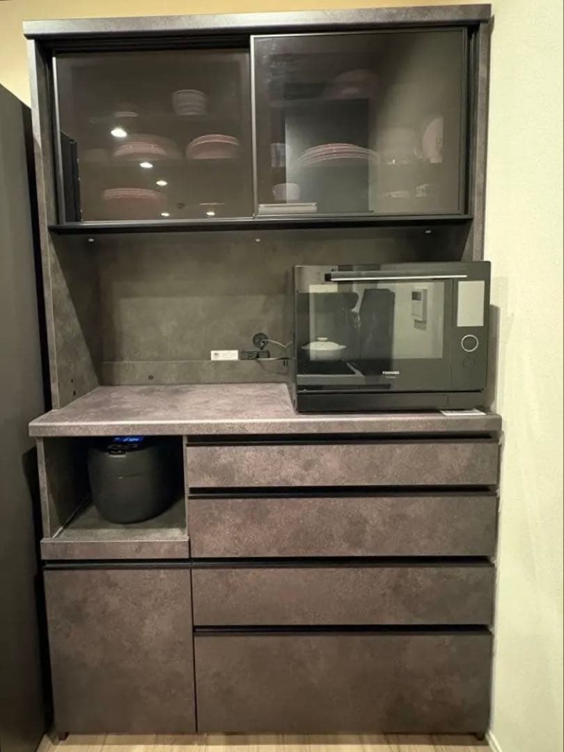 【美品】パモウナEC食器棚 引き戸タイプセラミカネロ 幅120cm 奥行50cm