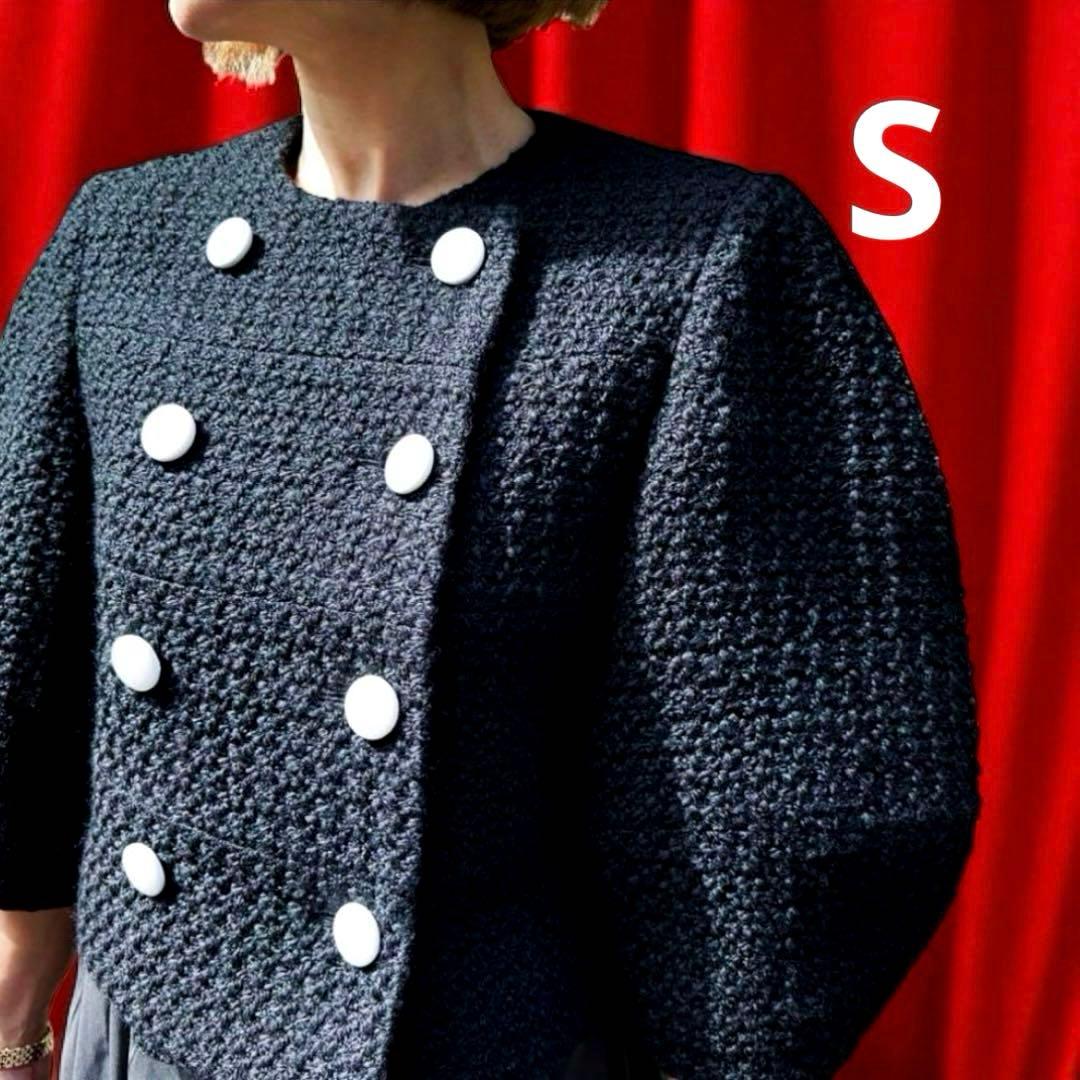 cygne シーニュ　レザーボタンツイードジャケット　Lydie+ ブラック