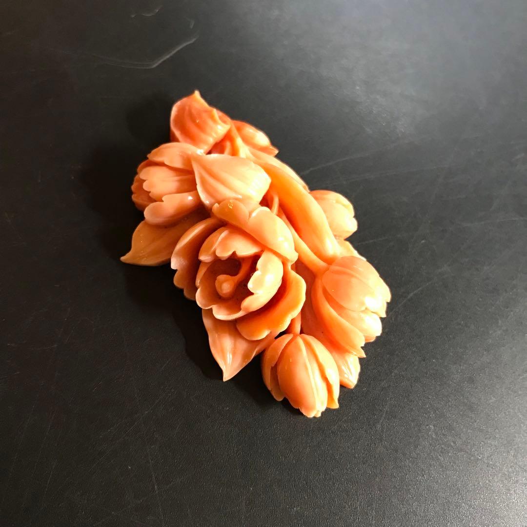 本珊瑚　彫刻品　花8