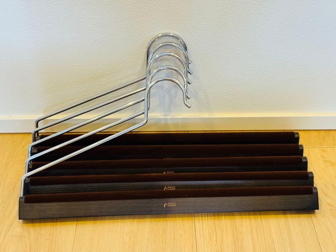 ナカタハンガー 木製スラックスハンガー 5本組 スモークブラウン