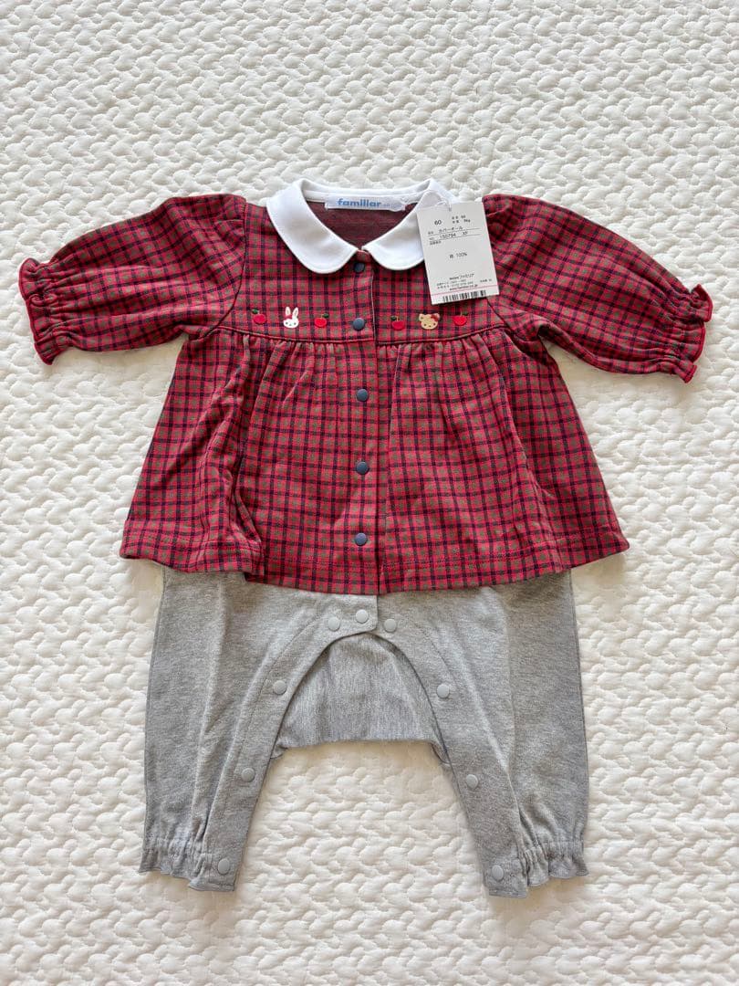 【新品未使用タグ付き】familiar チェック柄ロンパース カバーオール60