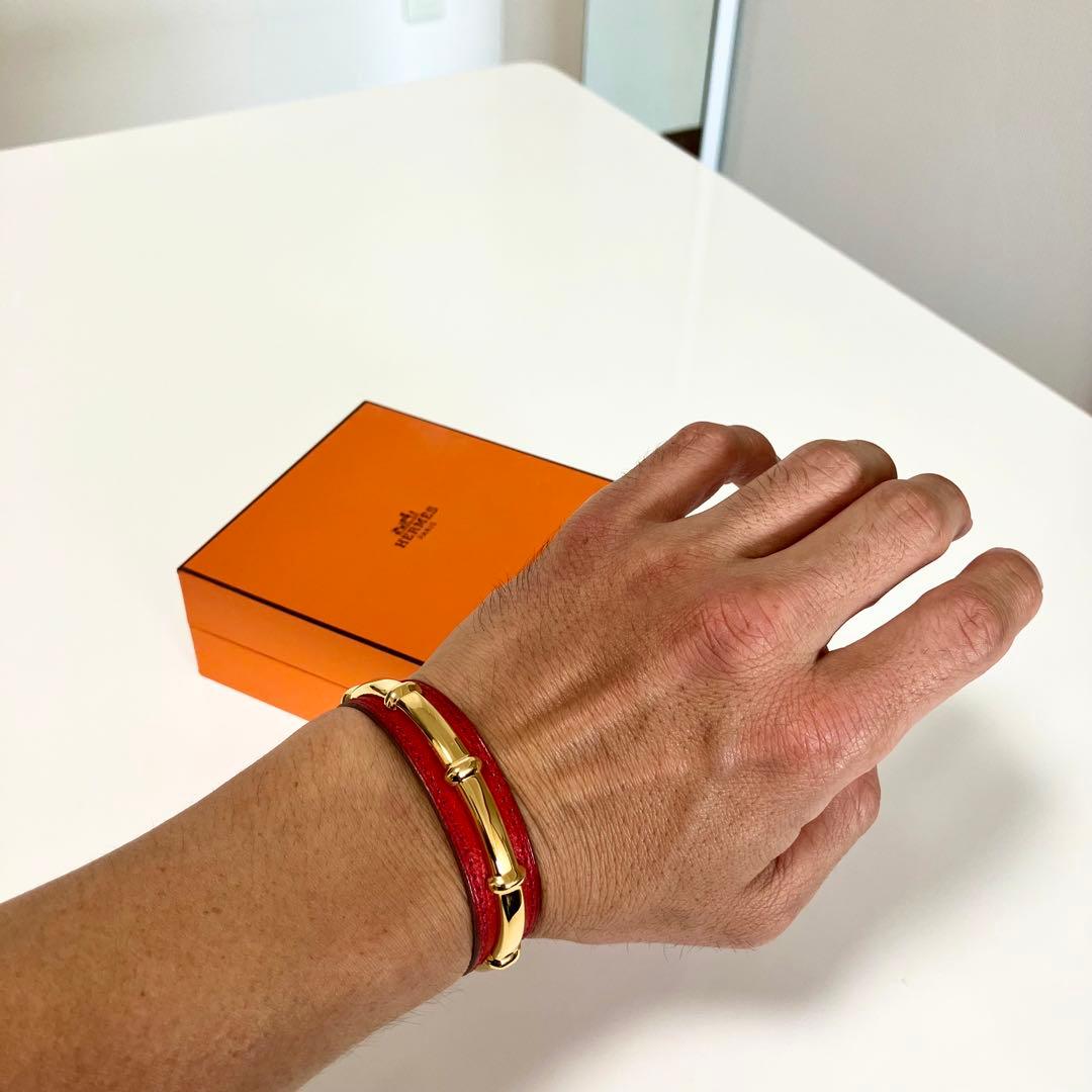 4045 HERMES エルメス バングル ゴールド レッド 赤