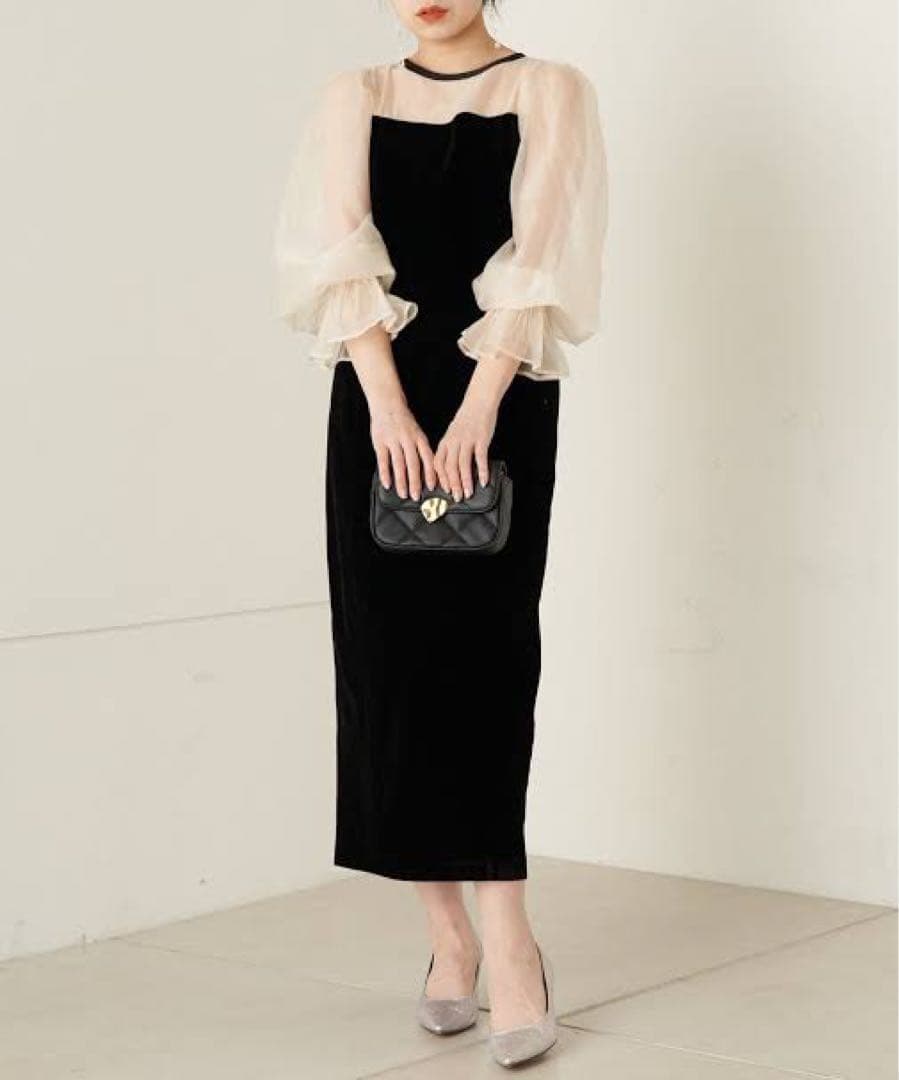 Chico ブラックドレス フリル付きシフォン袖 新品に近い