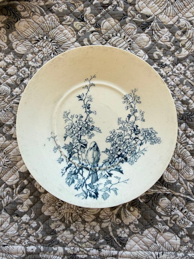 フランスアンティーク陶器リュネヴィル小鳥と植物の可愛いソーサープレート2枚セット