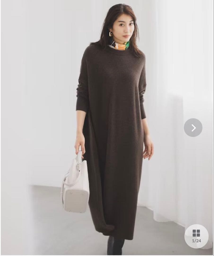アンタイトル　大きいサイズ　ダークブラウン ニットロングワンピース