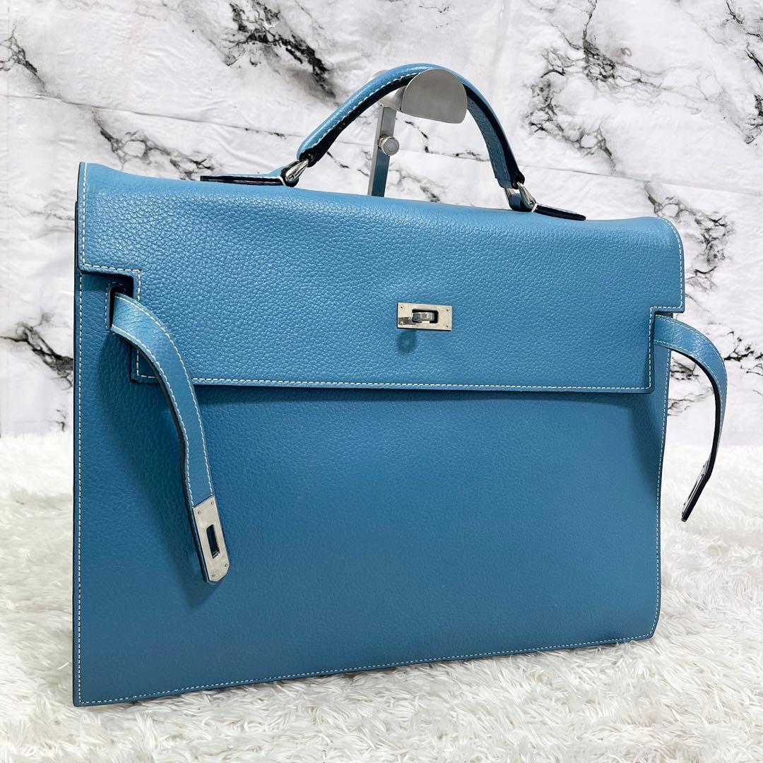  GRACE PARIS 青 レザービジネスバッグ