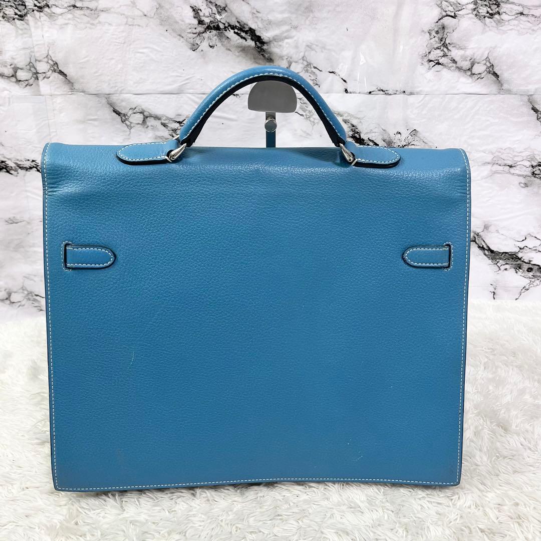  GRACE PARIS 青 レザービジネスバッグ