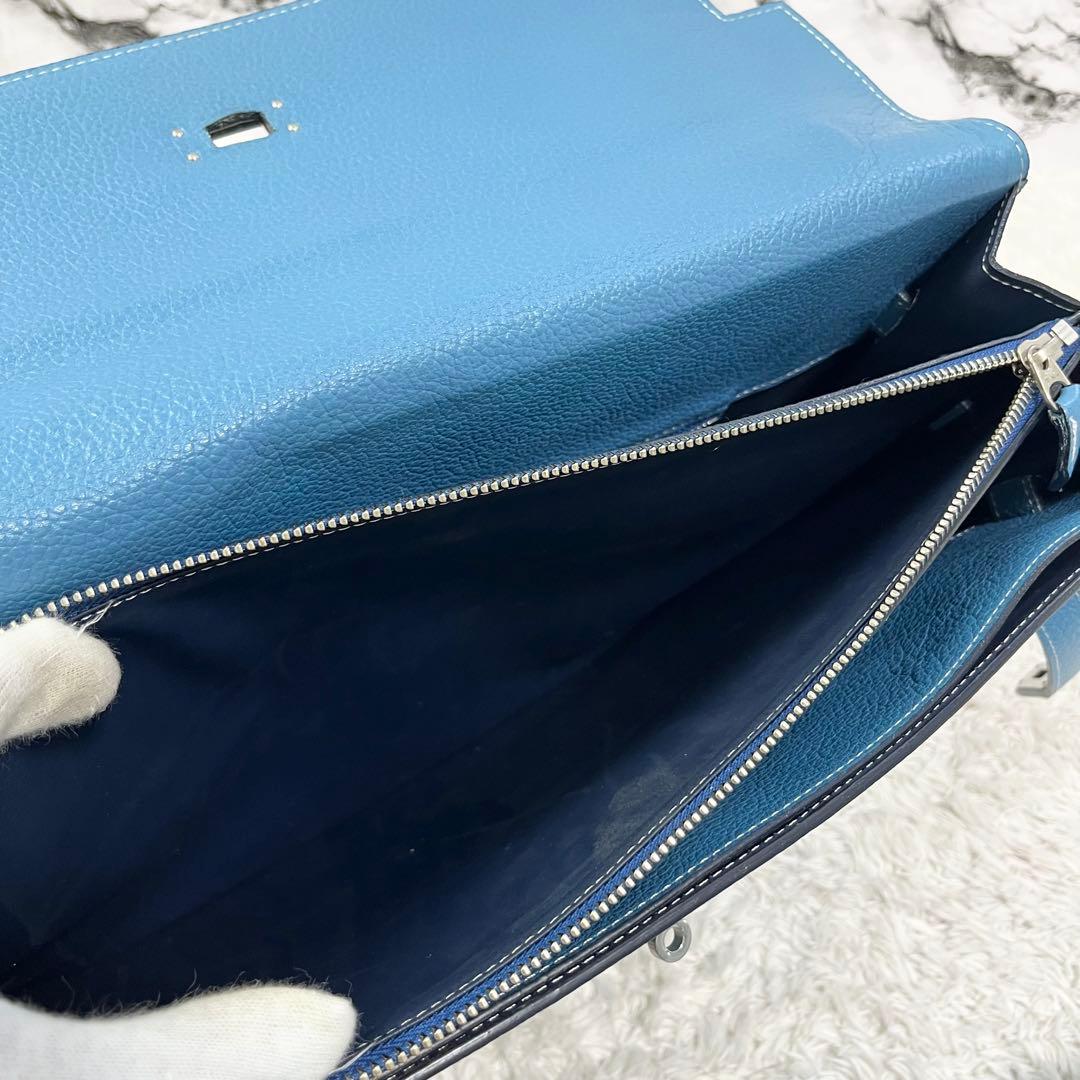  GRACE PARIS 青 レザービジネスバッグ