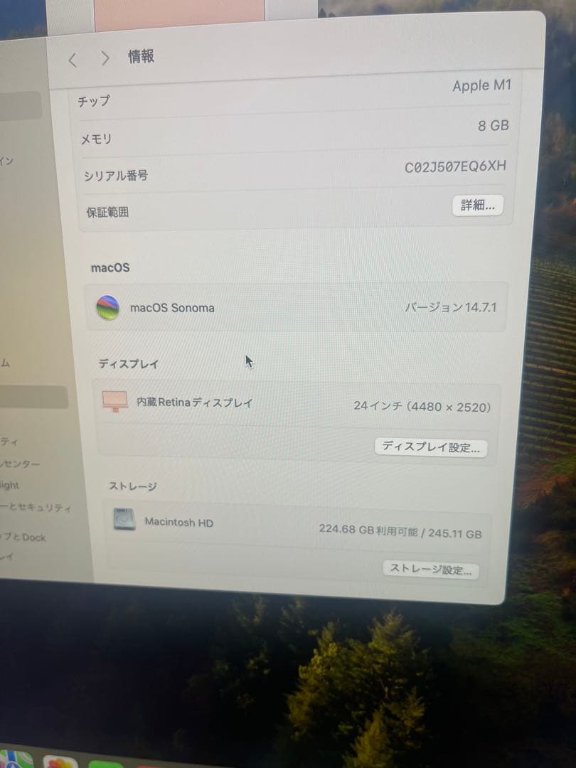 iMac 【M1 / 8コアGPU / 8GBメモリ/ 250GBSSD】