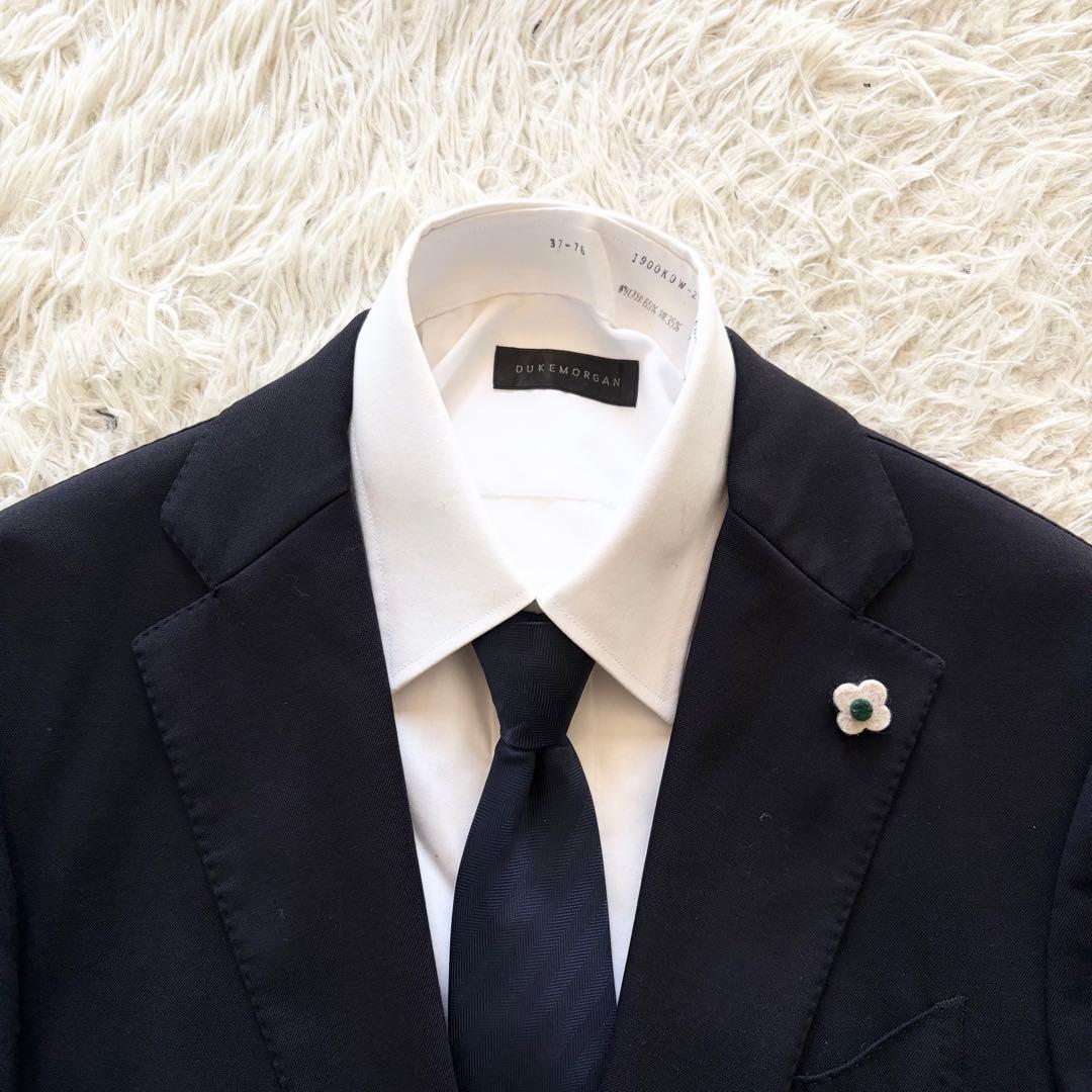 <美品>LARDINI 新ロゴ ネイビー ウール スーツ ブートニエール 48