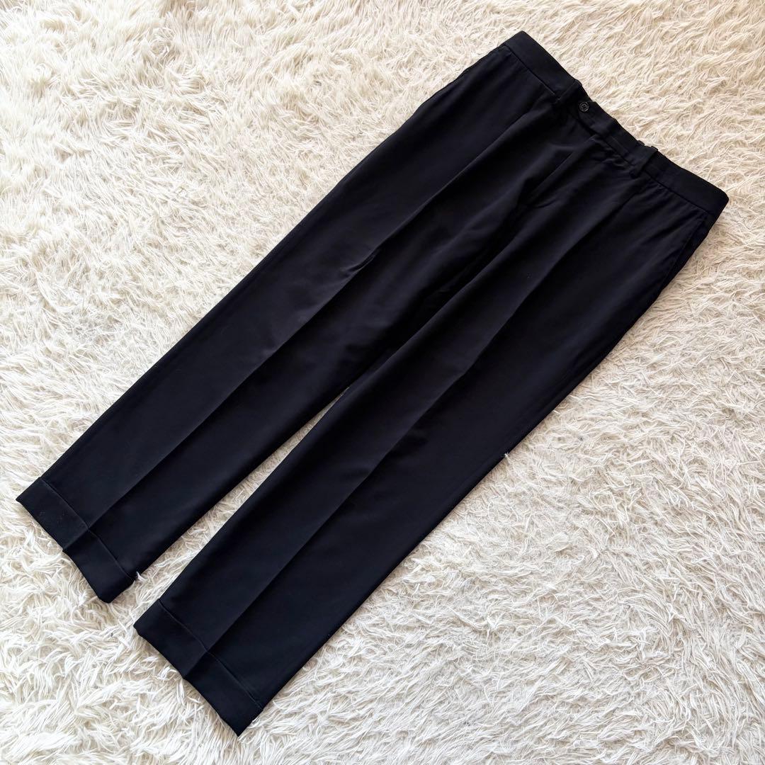 <美品>LARDINI 新ロゴ ネイビー ウール スーツ ブートニエール 48