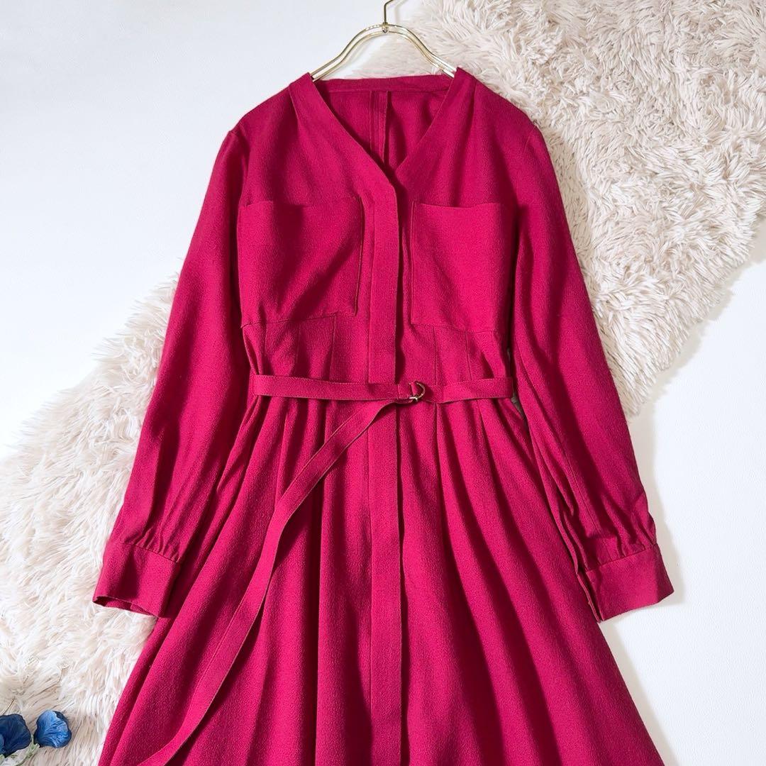 極美品ꕥアナイ 現行タグ ウールアムンゼンポケットフレアワンピース 共布リボン