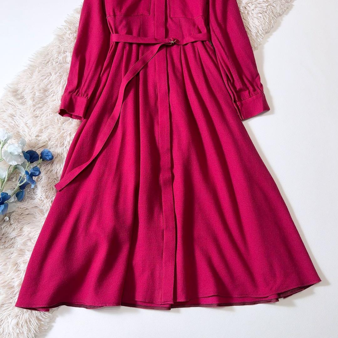 極美品ꕥアナイ 現行タグ ウールアムンゼンポケットフレアワンピース 共布リボン