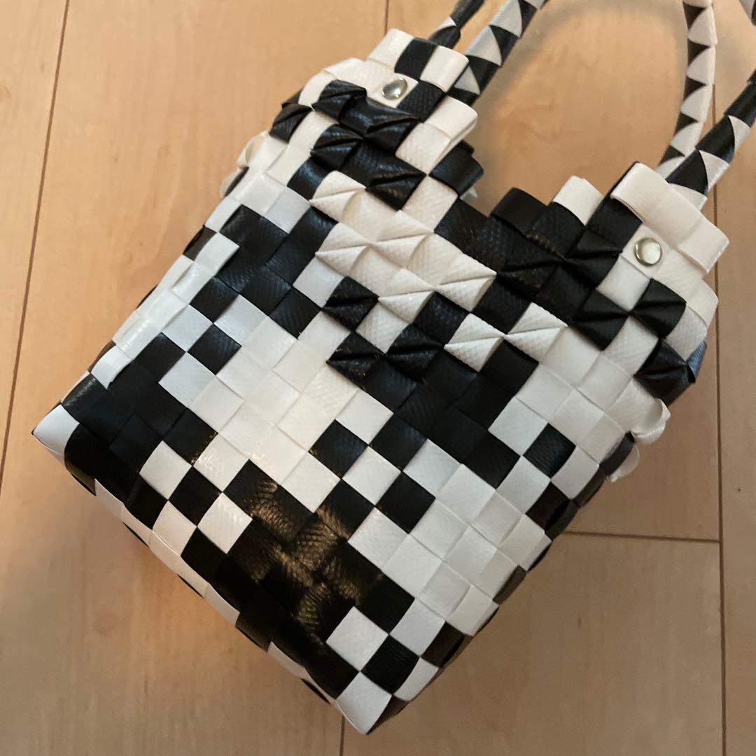 MARNI チェック柄 かごバッグ 白/黒