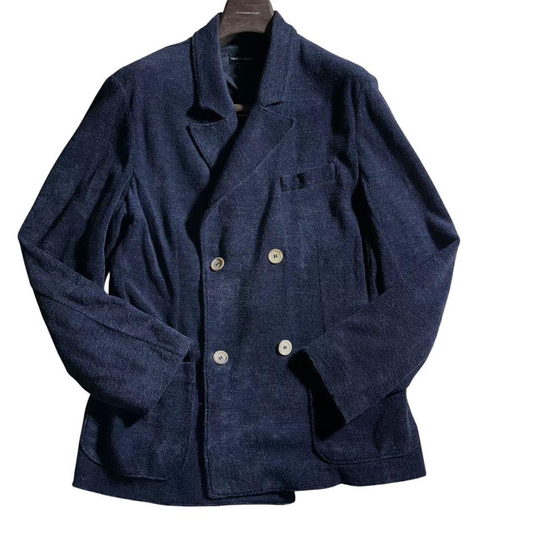 【極美品】最高峰 ジョルジオアルマーニ ダブル ニットジャケット ネイビー 52