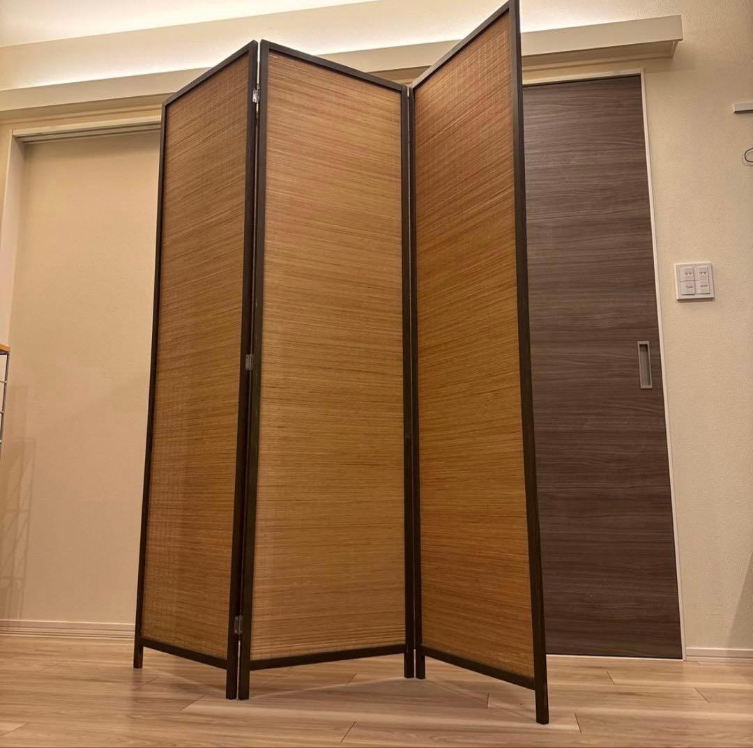 和風　木製ブラウン　パーテーション 3つ折り　間切り　衝立