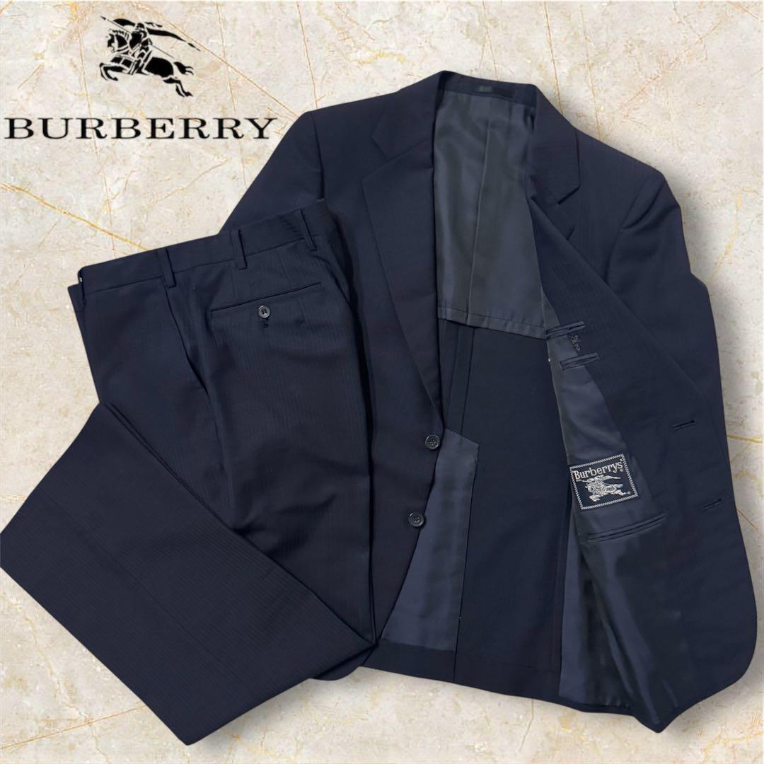 【美品】　Burberry スーツ　セットアップ　ネイビー モヘア　ストライプ