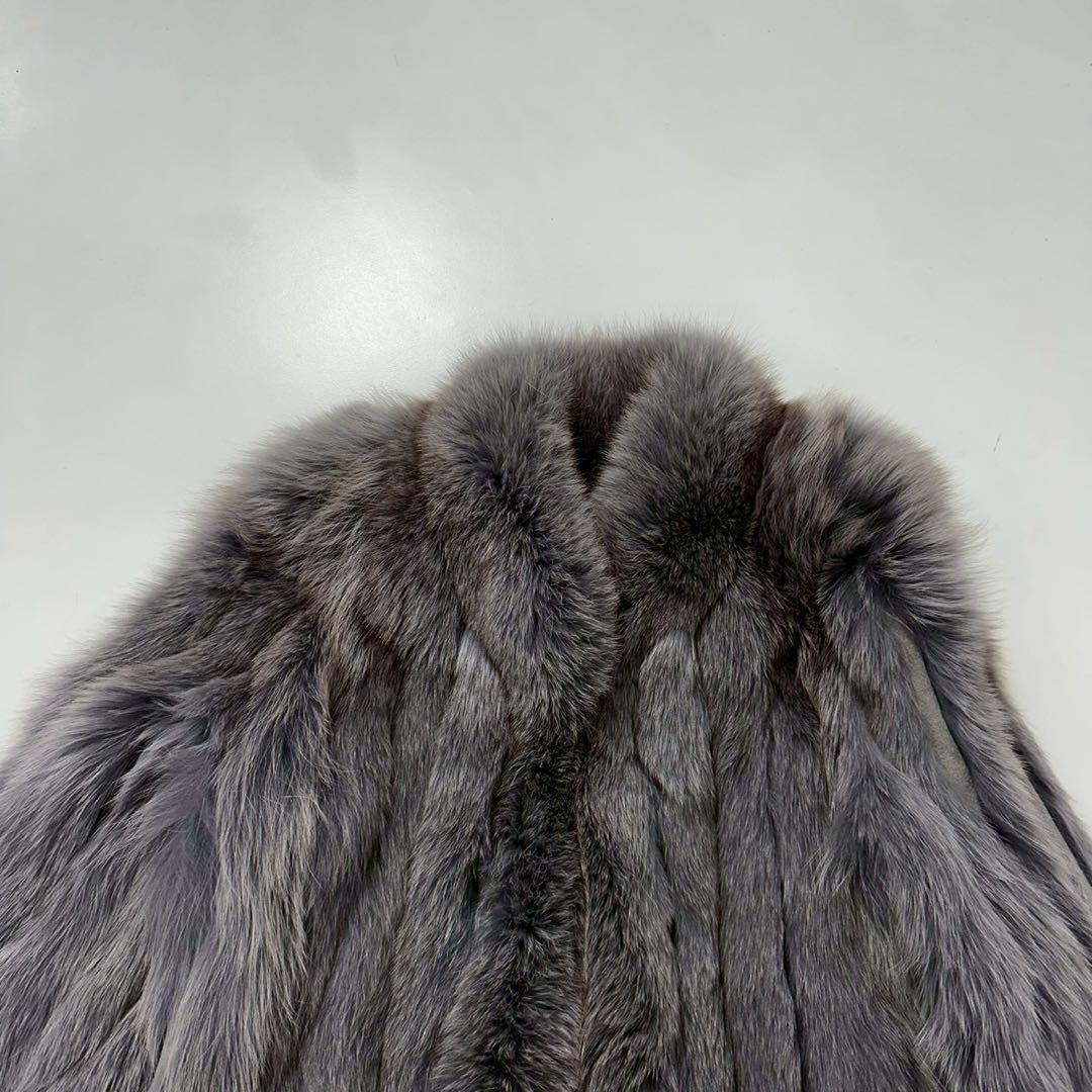 ふわふわ◎ブルーフォックス ファーコート グレー 染め 本毛皮　青狐　レディース