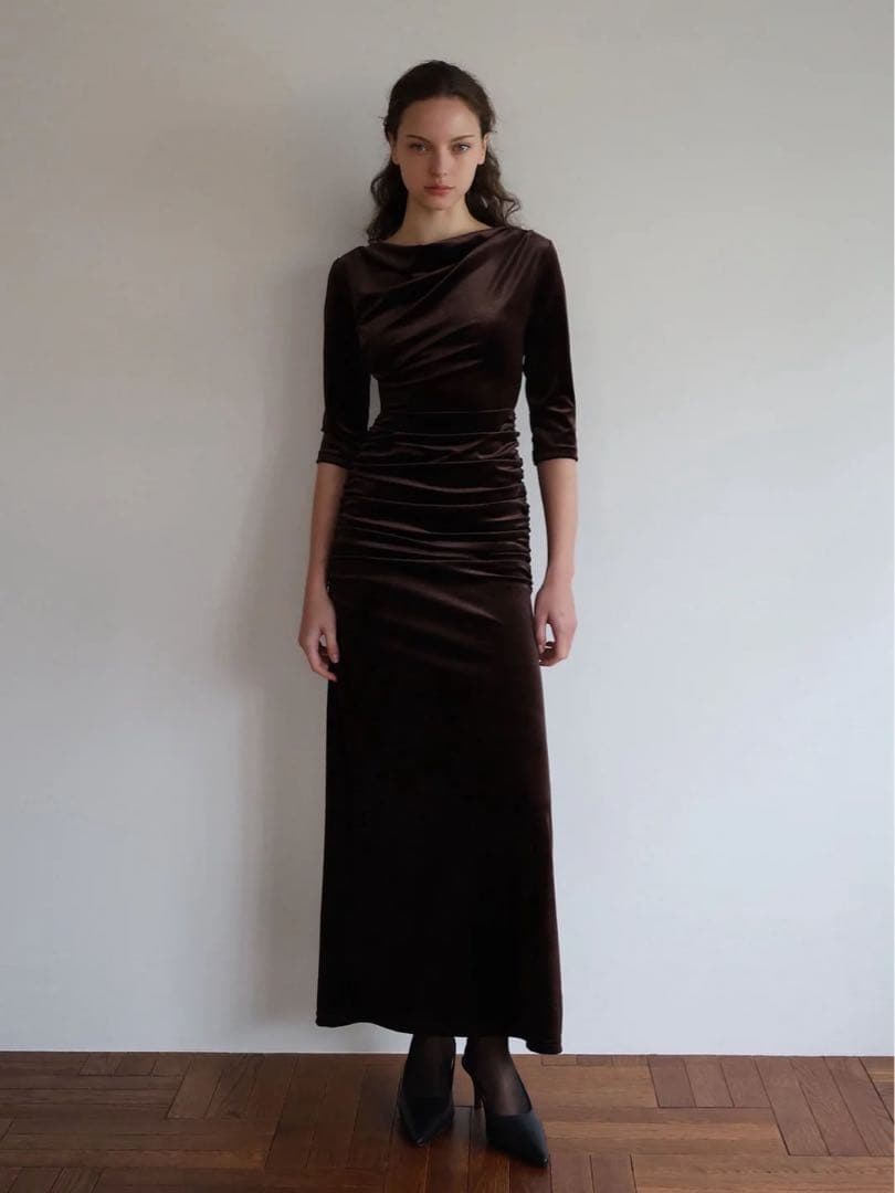 【新品】celon shirring drape velour dress