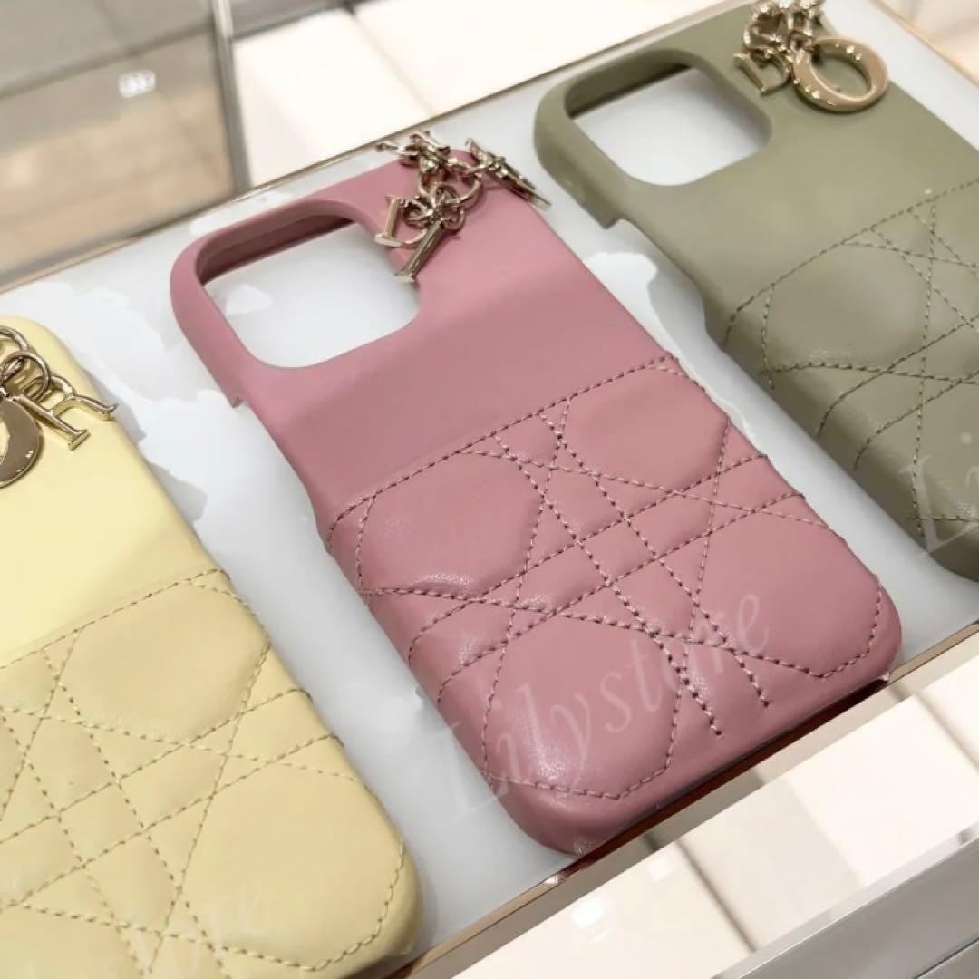 Lady Dior iPhoneケース 13Pro カナージュラムスキン ピンク
