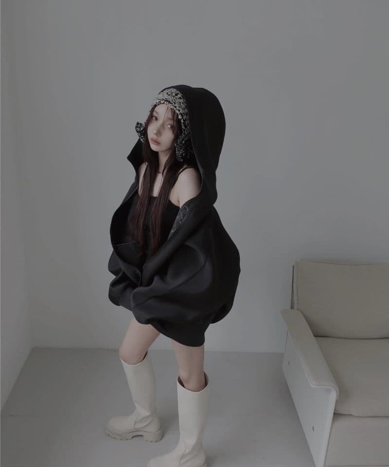 ボンディングダブルジップフーディー FICTION TOKYO Black