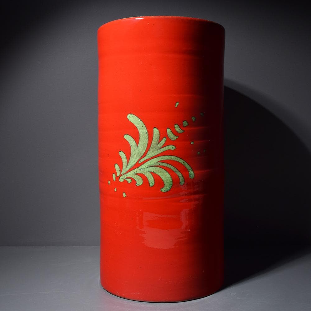 イタリア製 マヨリカ焼き 傘立て レッド 花柄 アンティーク