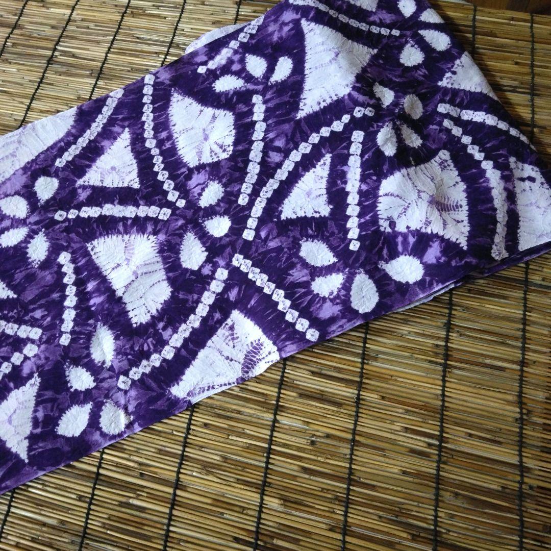 有松絞りの浴衣反物⭐紫色　花柄 幾何学模様