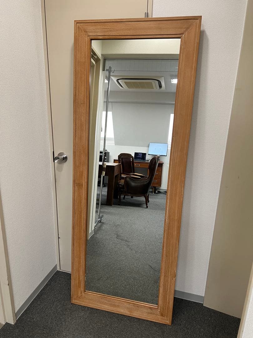 【大型 姿見】無垢材フレームミラー 180×69cm 全身鏡 壁掛け可、天然木