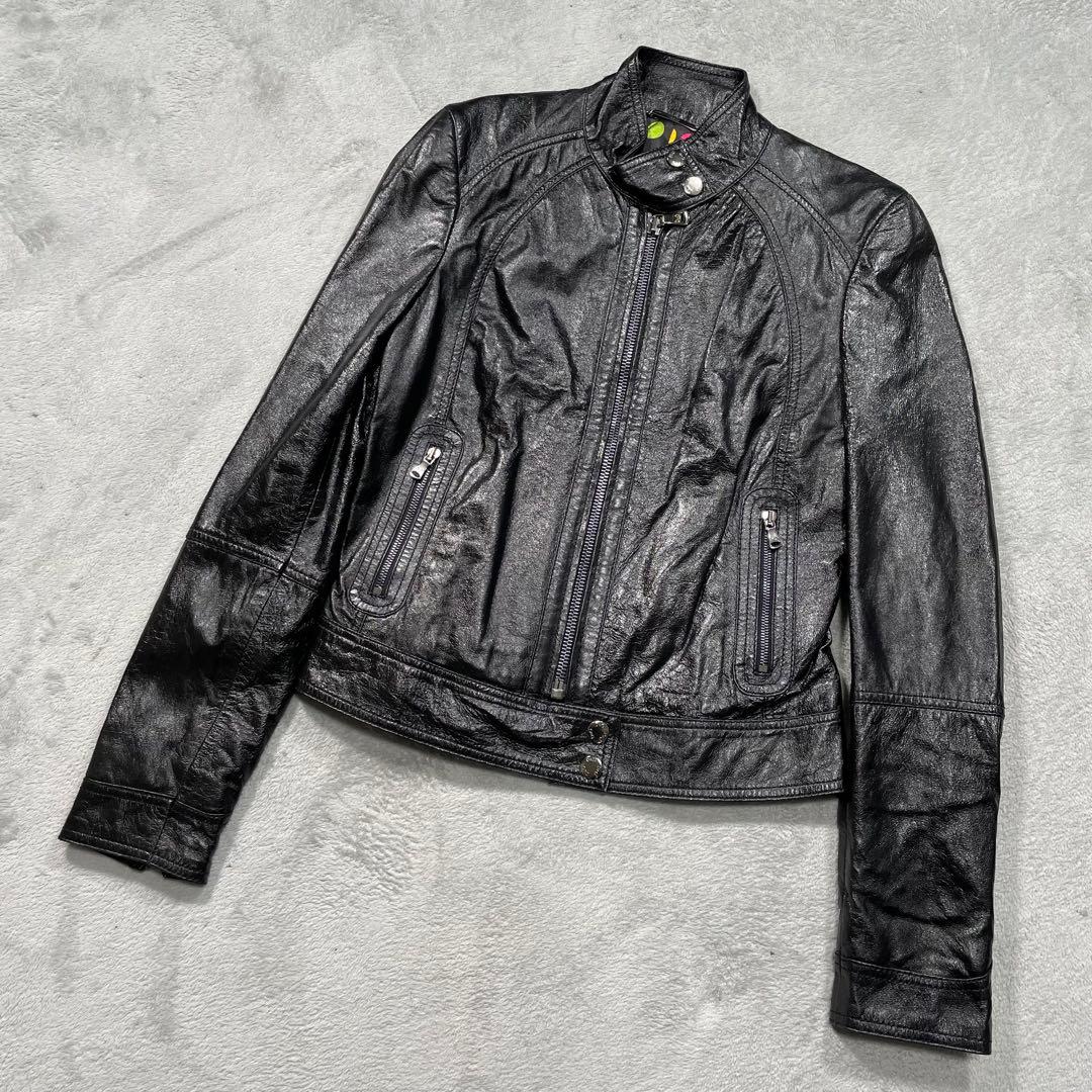 ドルチェアンドガッバーナ ラムレザー シングルライダースジャケット 黒　40