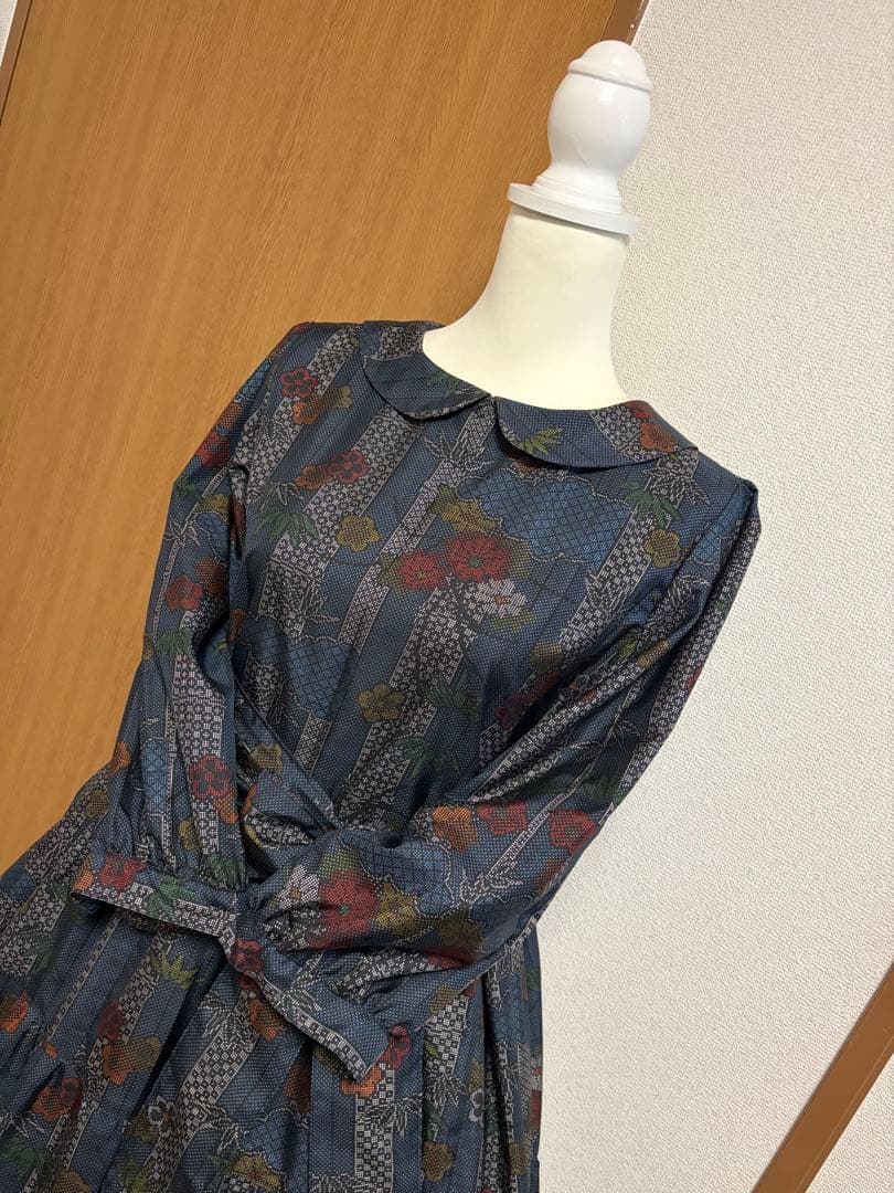 着物リメイク♪ 大島紬　3段ティアード　ワンピース　MーL 総裏地付き　♪