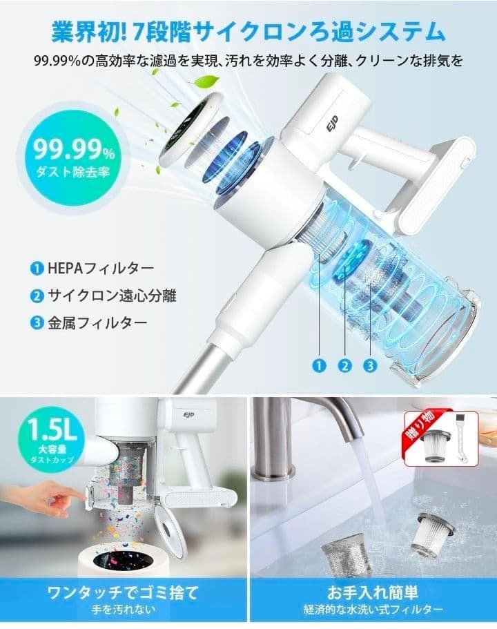 ★自立式コードレス掃除機 軽量 サイクロン式 2WAY LED液晶ディスプレイ