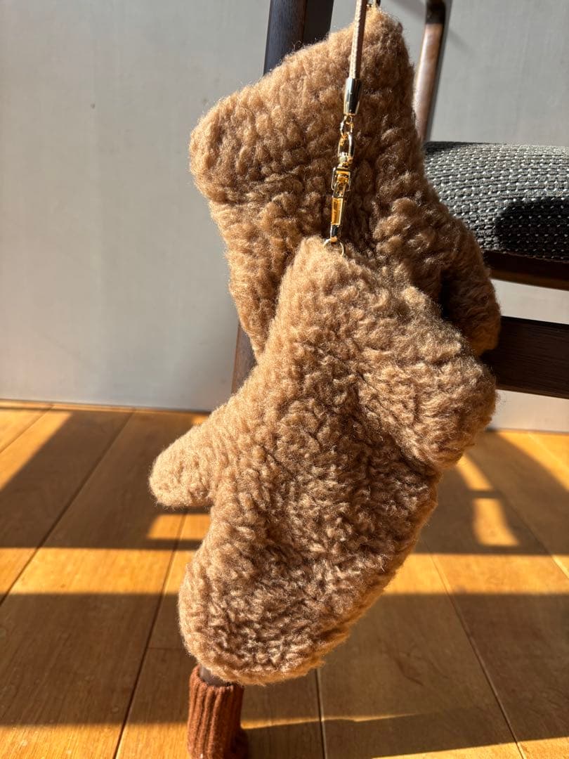 極美品 白タグ マックスマーラ テディベア ミトン ファー 手袋 キャメル SM