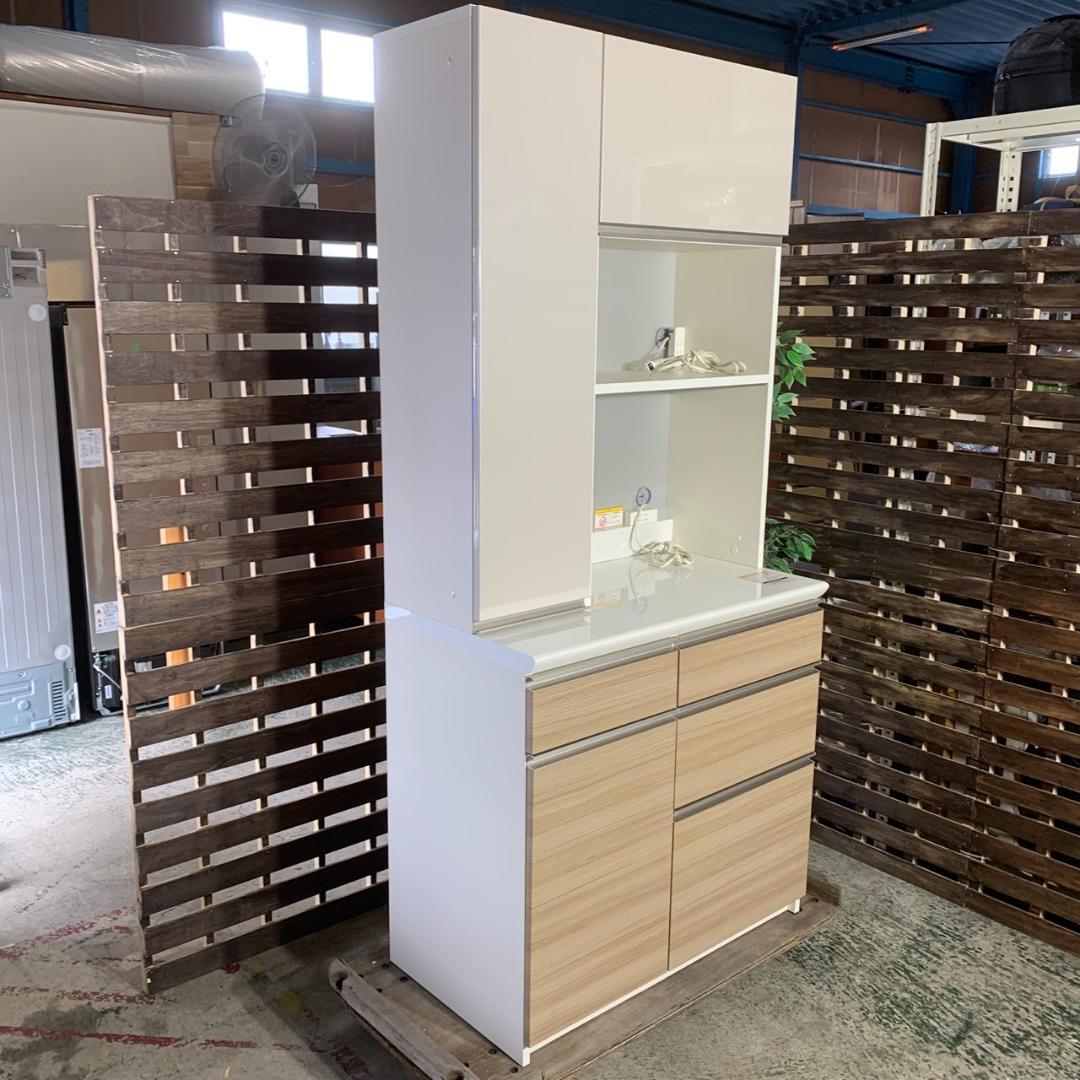 J834 パモウナ 食器棚 幅90cm キッチンボード キャビネット