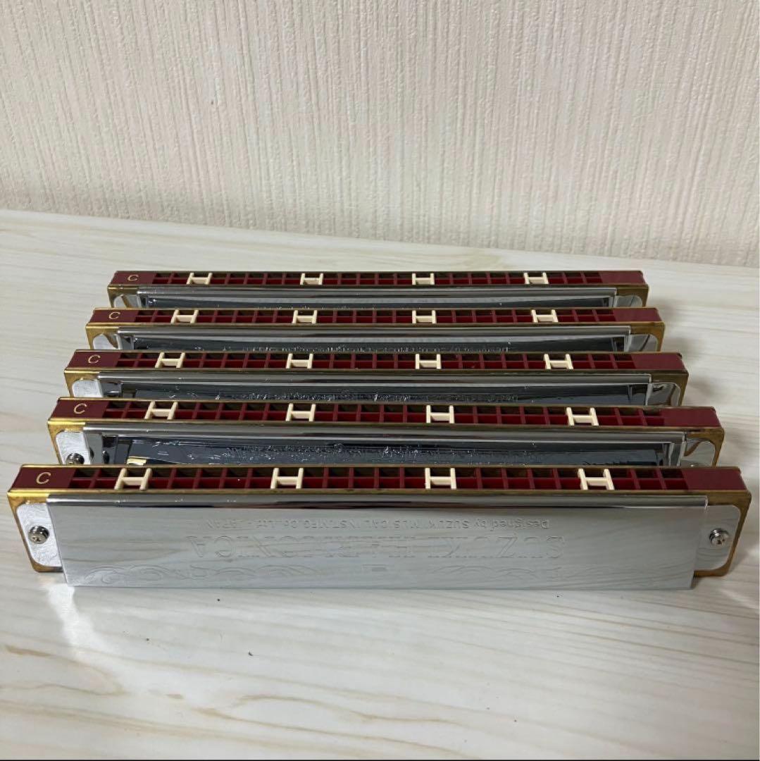 ② 【中古品】SUZUKI 24穴複音ハーモニカ５本　Am ANm
