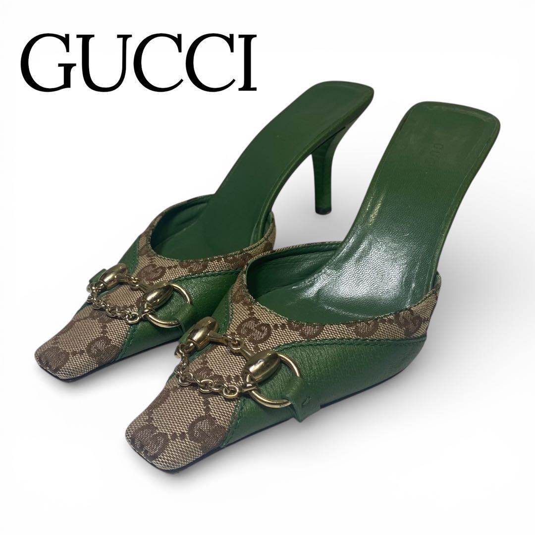 希少色✨美品✨GUCCI ホースビット　GG柄　ミュール ポインテッド