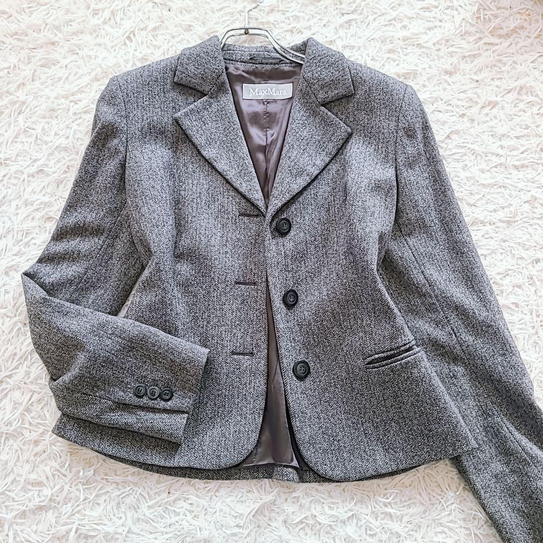 極美品 マックスマーラ XL テーラードジャケット ヘリンボーン 銀タグ