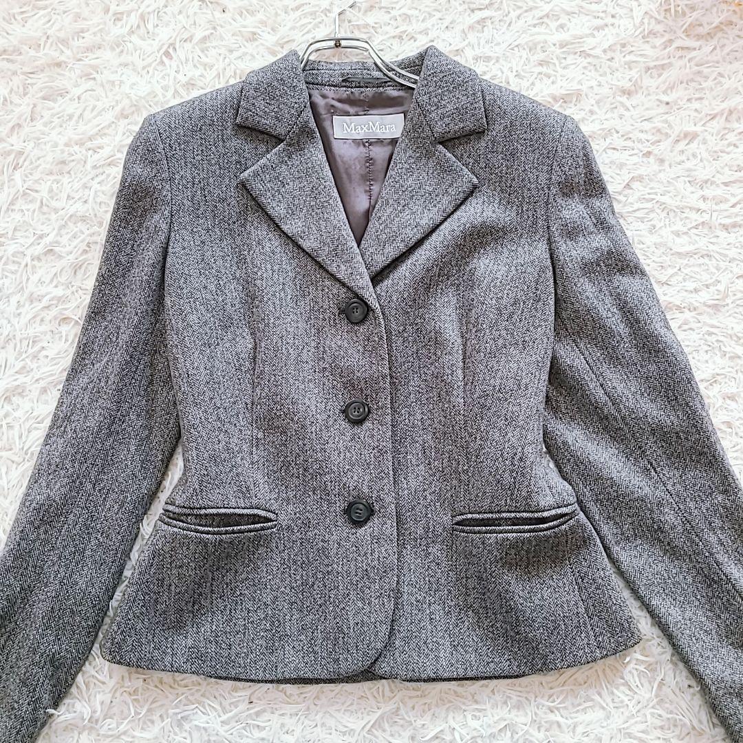 極美品 マックスマーラ XL テーラードジャケット ヘリンボーン 銀タグ