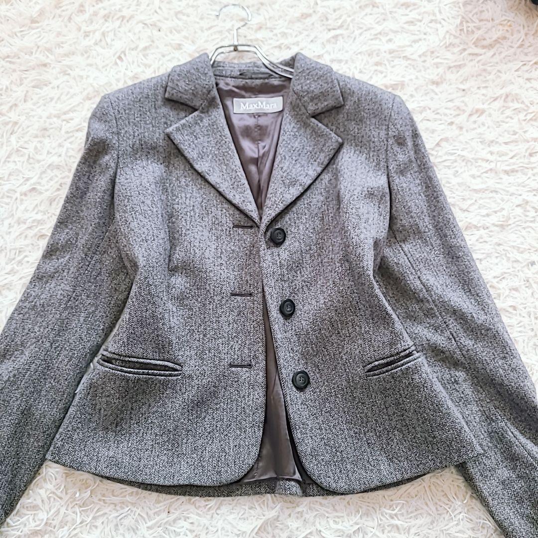 極美品 マックスマーラ XL テーラードジャケット ヘリンボーン 銀タグ