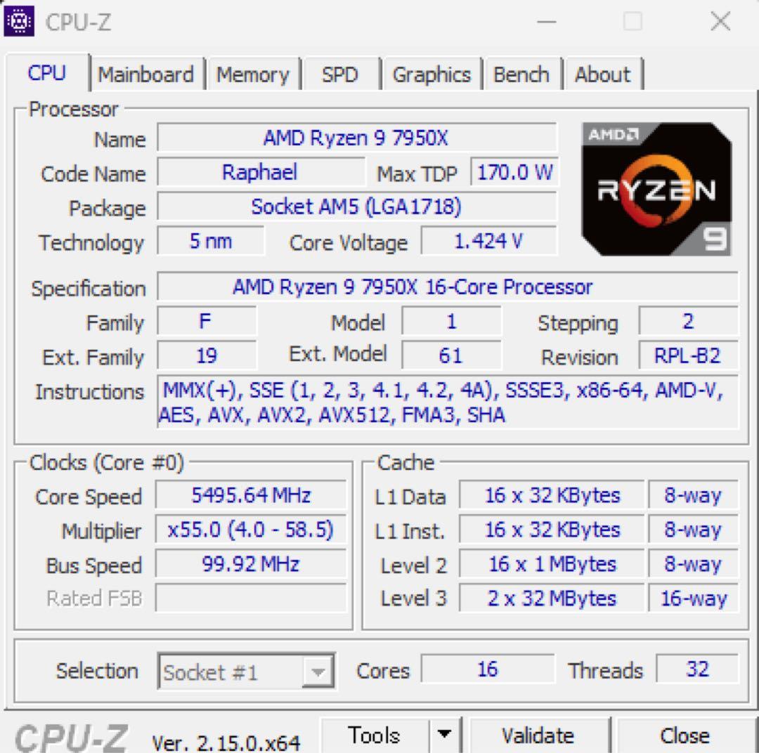 拡張カード AMD Ryzen 9 7950X CPU