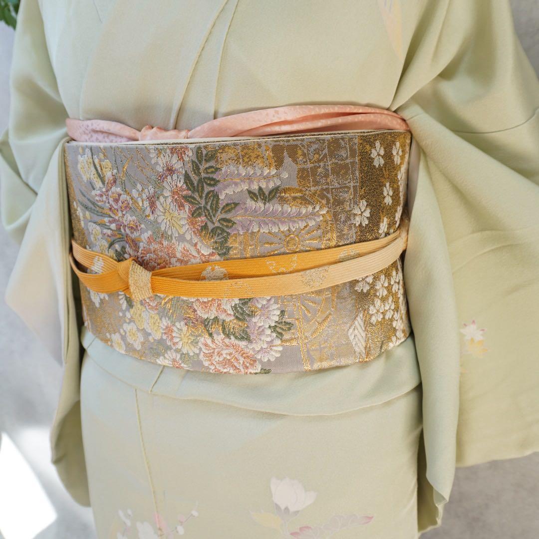 訪問着２点セット正絹　卒業式　入学式　お宮参り【訪問着、袋帯、帯締め、帯揚げ】