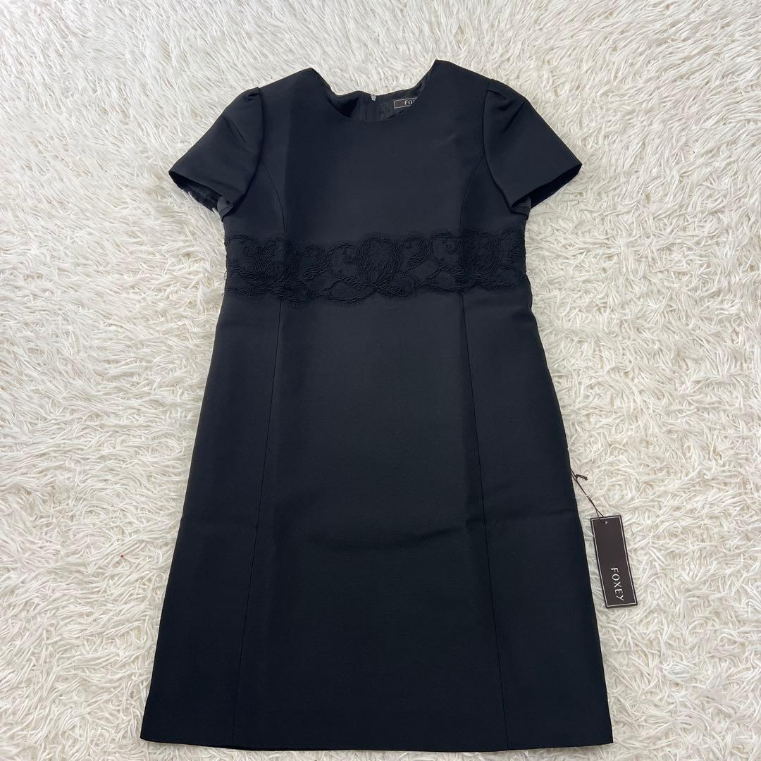 新品 フォクシー FOXY ワンピース レース 半袖 フォーマル ブラック