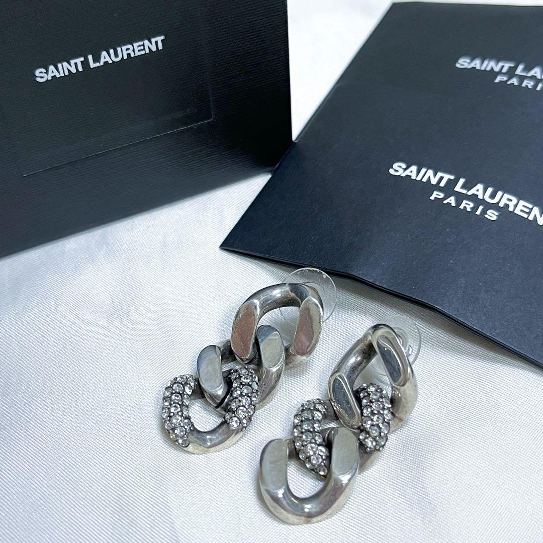 希少 サンローラン ピアス チェーン ラインストーン ユニセックス