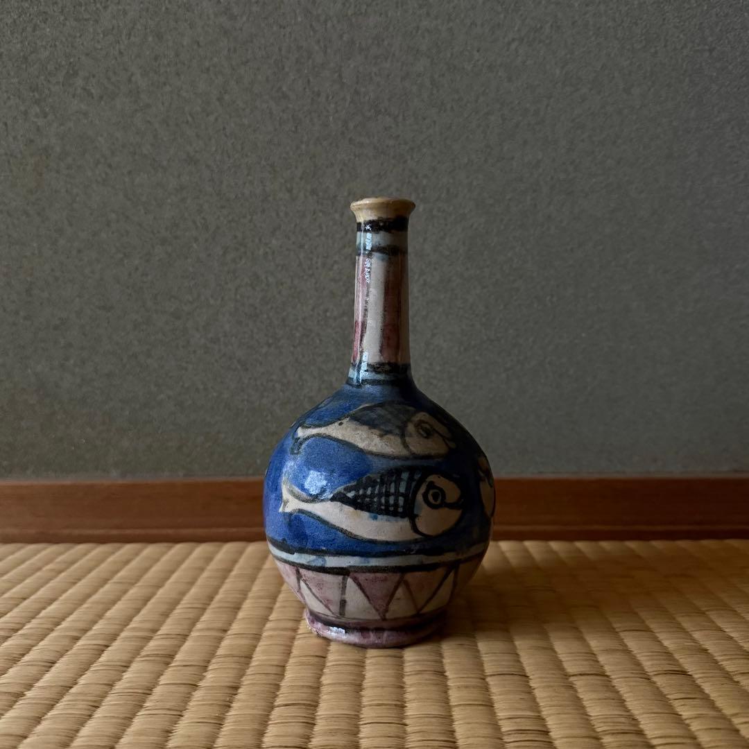 マジョリカ焼 マヨリカ焼 色絵魚文瓶 18世紀 古美術 骨董 デルフト 江戸時代