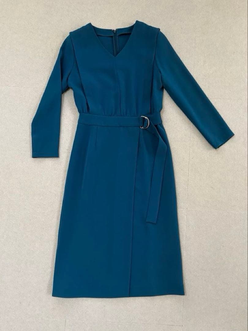 アナイ ANAYI ワンピース 緑　青　ブルーグリーン　Ｖネック