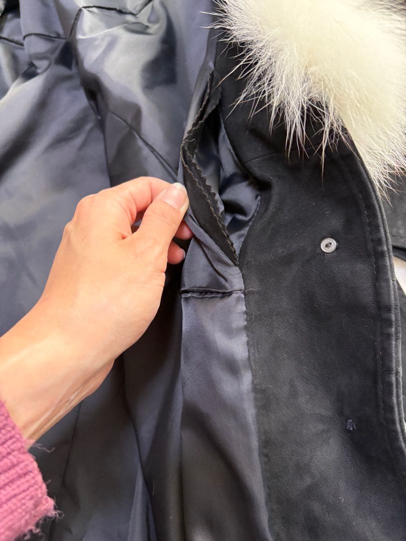 【極美品/11号】高級リアルフォックスファー×本革スエード ロングコート 黒