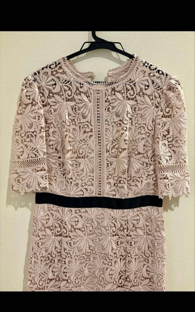 【セルフォード】ミックスフラワーレースワンピース　ロング　ピンクベージュ　38